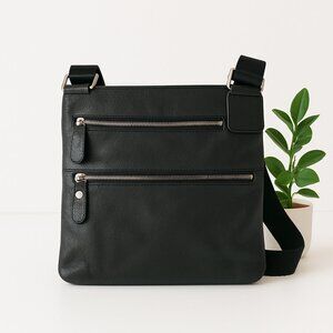 Margot Genuine Leather Crossbody Bag Adjustable Strap Black OS 2 Zip Pockets